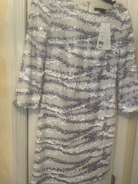 French connection Miami Sands long sleeved sequin dress in white & lavender.